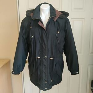 Vintage Learsi 80s zip front coat with removable hood sz S